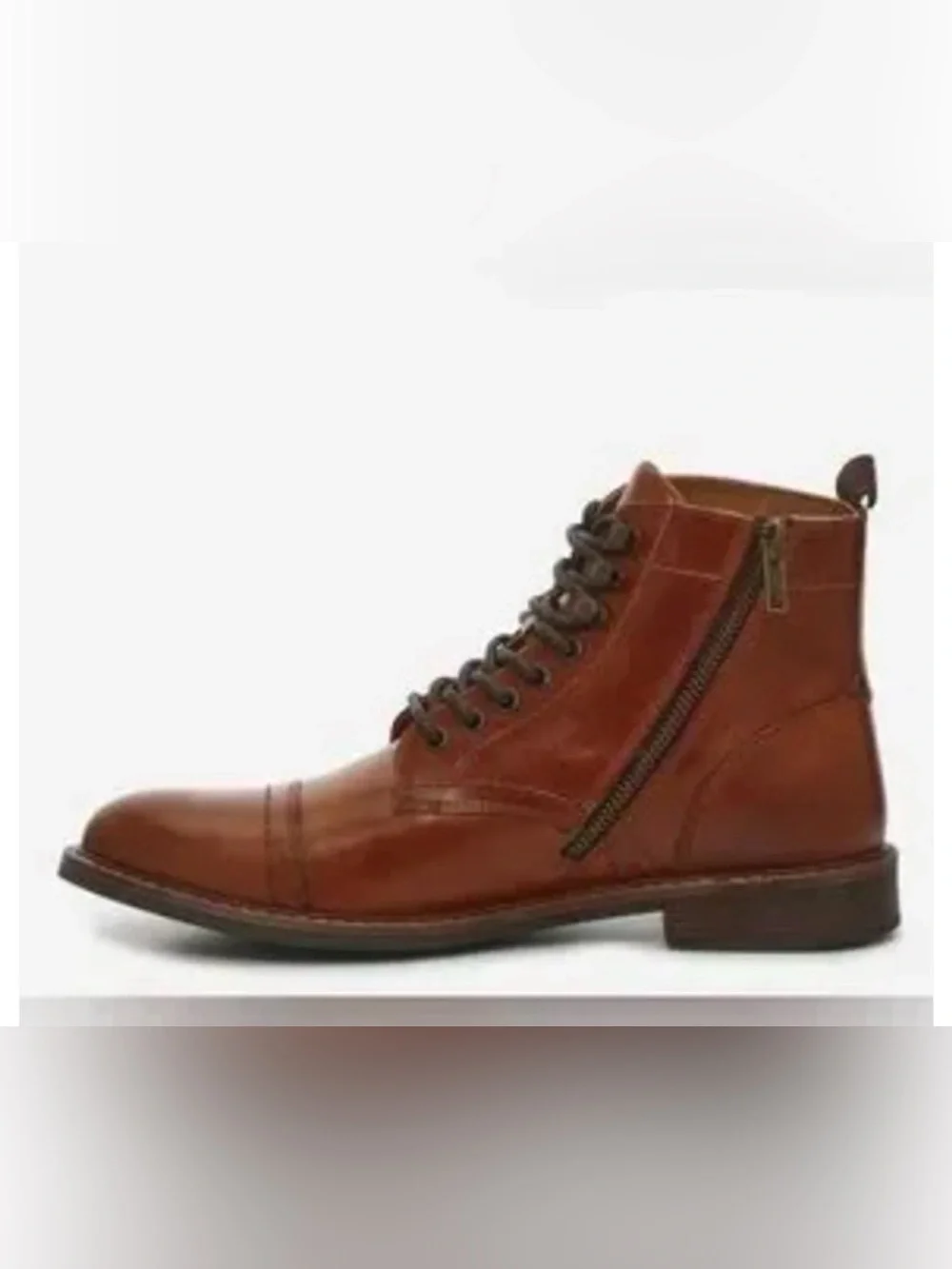 Crown Vintage Men’s Lingdale Leather Cap Toe Lace-Up Boots, Size 10.5, Cognac